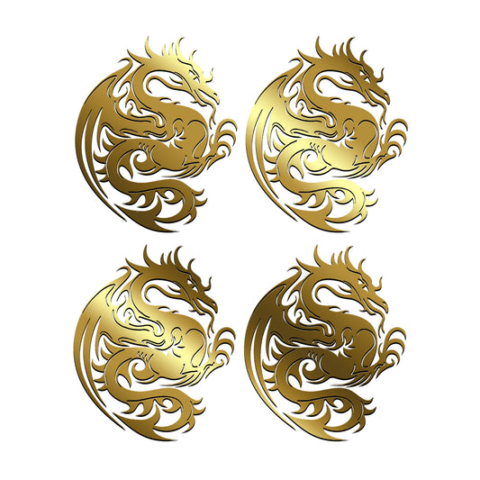 Western Dragon 4 pcs 2 Inch 22k Gold Fused Glass Decals