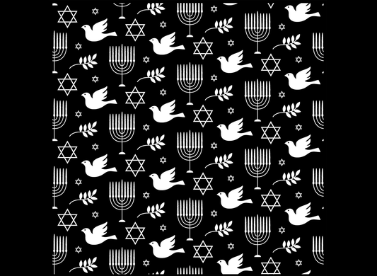 Dove Star of David Menorah Olive Leaf Pattern White Fused Glass Decals