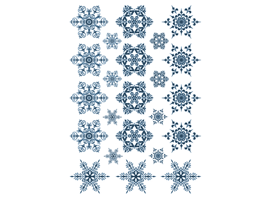 Snowflakes 23 pcs Blue Fused Glass Decals