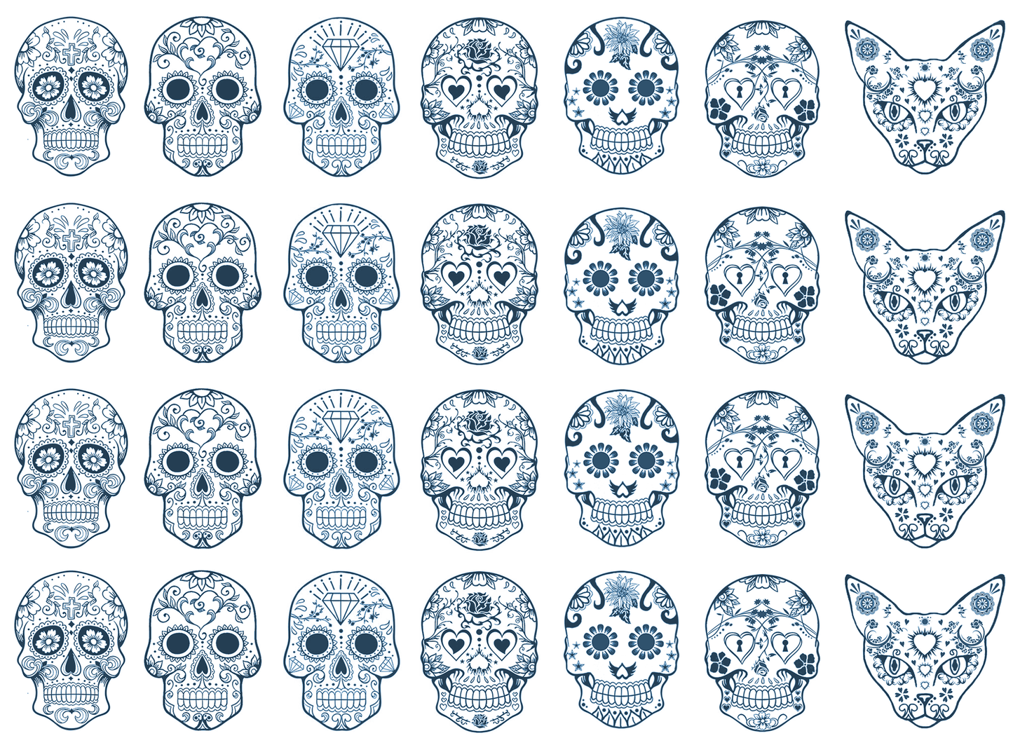 Sugar Skulls 28 pcs Blue Fused Glass Decals