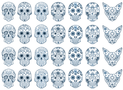 Sugar Skulls 28 pcs Blue Fused Glass Decals