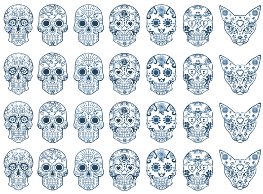 Sugar Skulls 28 pcs Blue Fused Glass Decals
