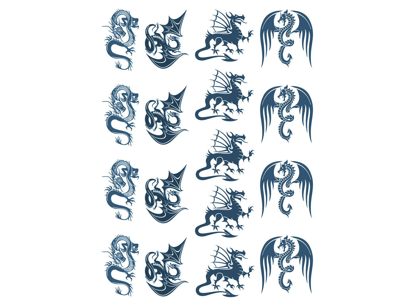 Mythical Dragons 16 pcs Blue Fused Glass Decals