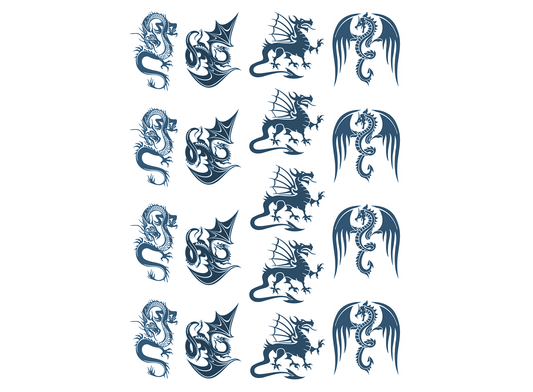 Mythical Dragons 16 pcs Blue Fused Glass Decals