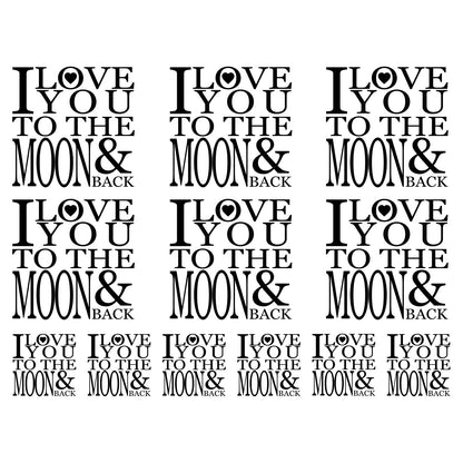 Love You to the Moon and Back 12 pcs 1 to 2 Inch Black Fused Glass Decals