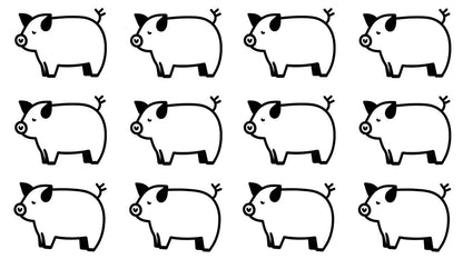 Cute Little Piggies Pig 12 pcs 1 Inch Black Fused Glass Decals