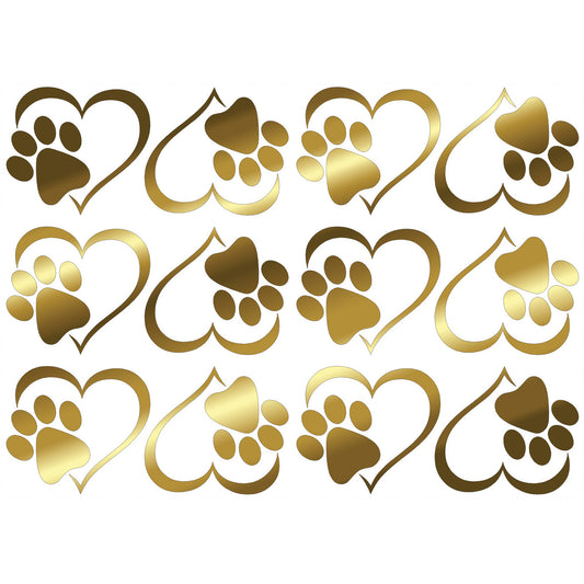 Heart Paw Prints 1.75 Inch 12 pcs 22k Gold Fused Glass Decals