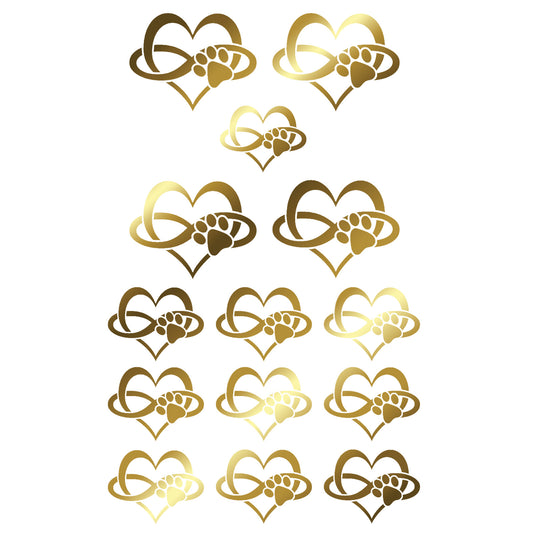 Infinity Heart Paw Prints 14 pcs 22k Gold Fused Glass Decals
