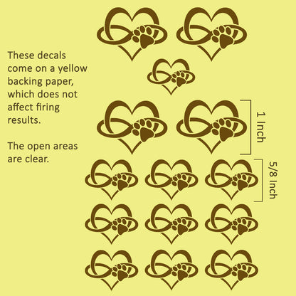 Infinity Heart Paw Prints 14 pcs 22k Gold Fused Glass Decals