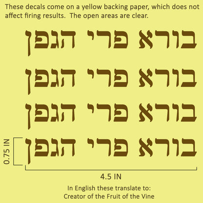 Creator of the Fruit of the Vine Hebrew 22k Gold Fused Glass Decals
