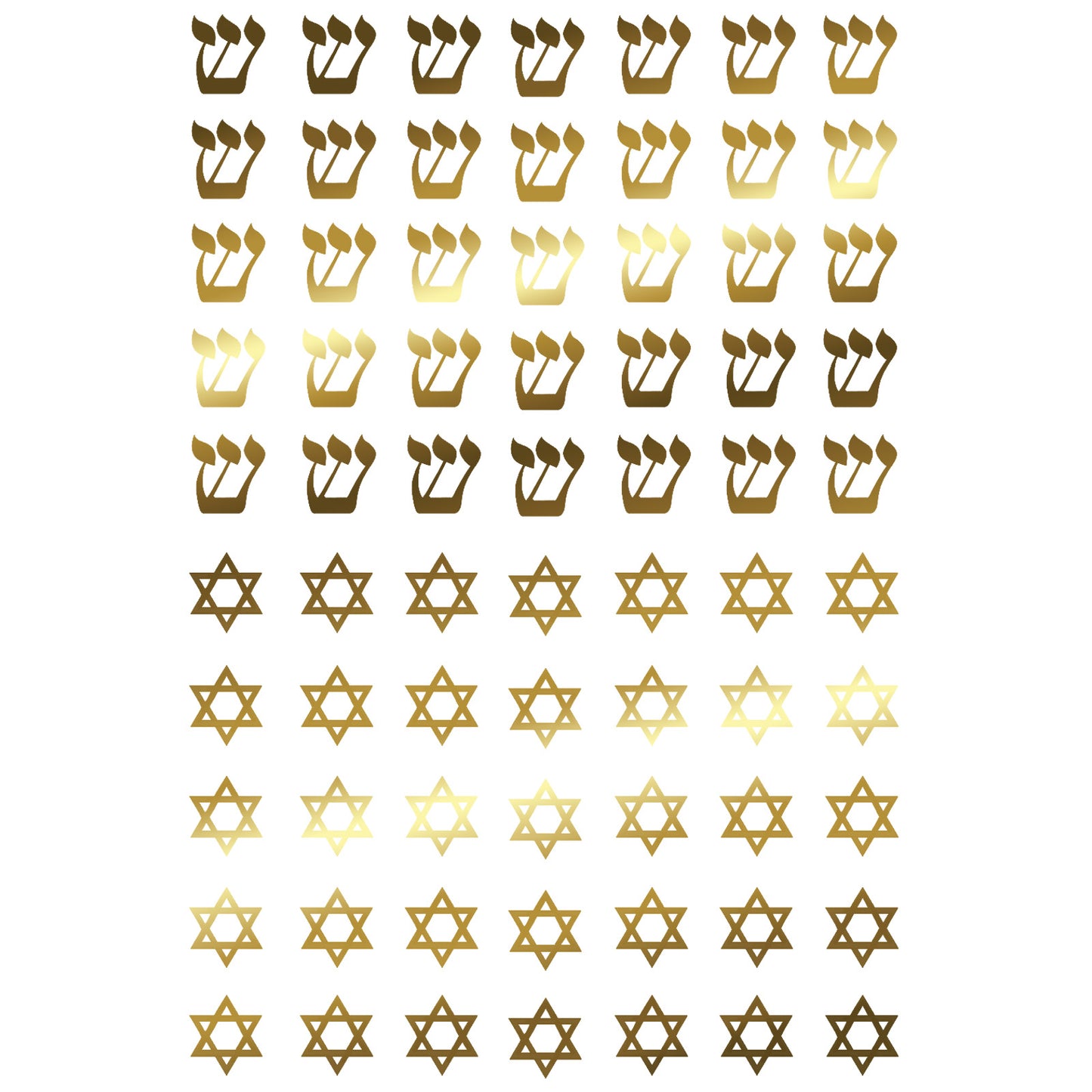 Hebrew Shin and Star of David 70 pcs 3/8 Inch 22k Gold Fused Glass Decals