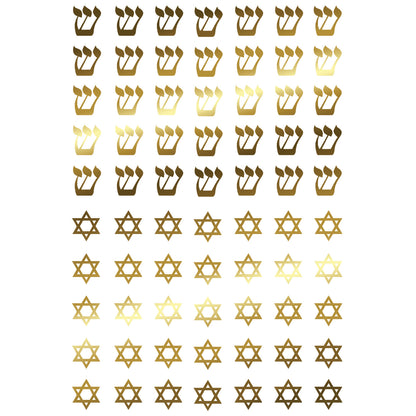Hebrew Shin and Star of David 70 pcs 3/8 Inch 22k Gold Fused Glass Decals