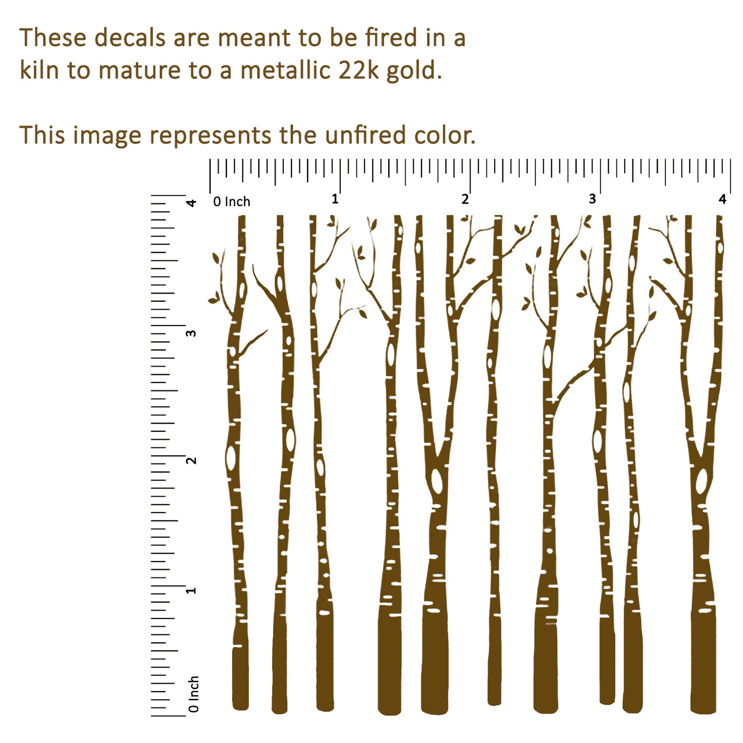 Birch Trees 4 Inch Gold Fused Glass Decals