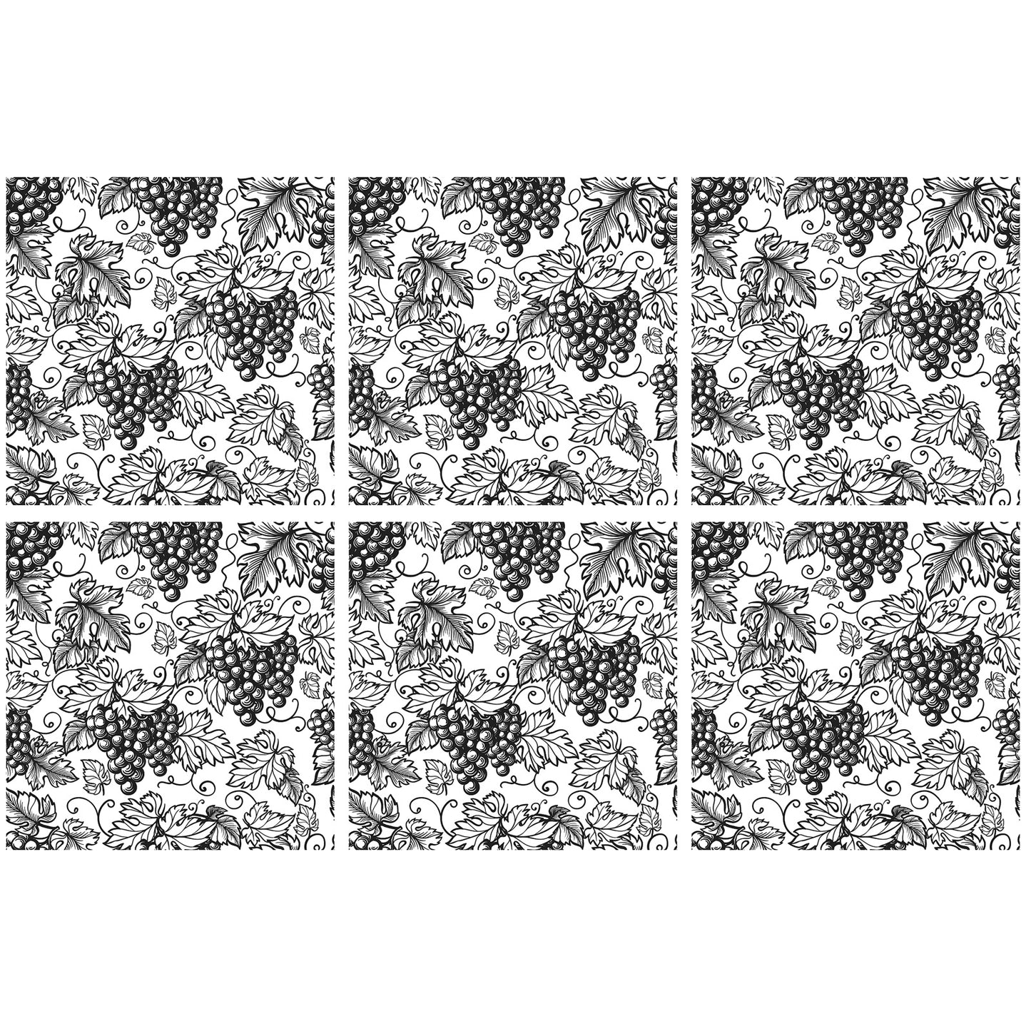 Grapes Tiles 6 pcs 2.5 Inch Black Fused Glass Decals