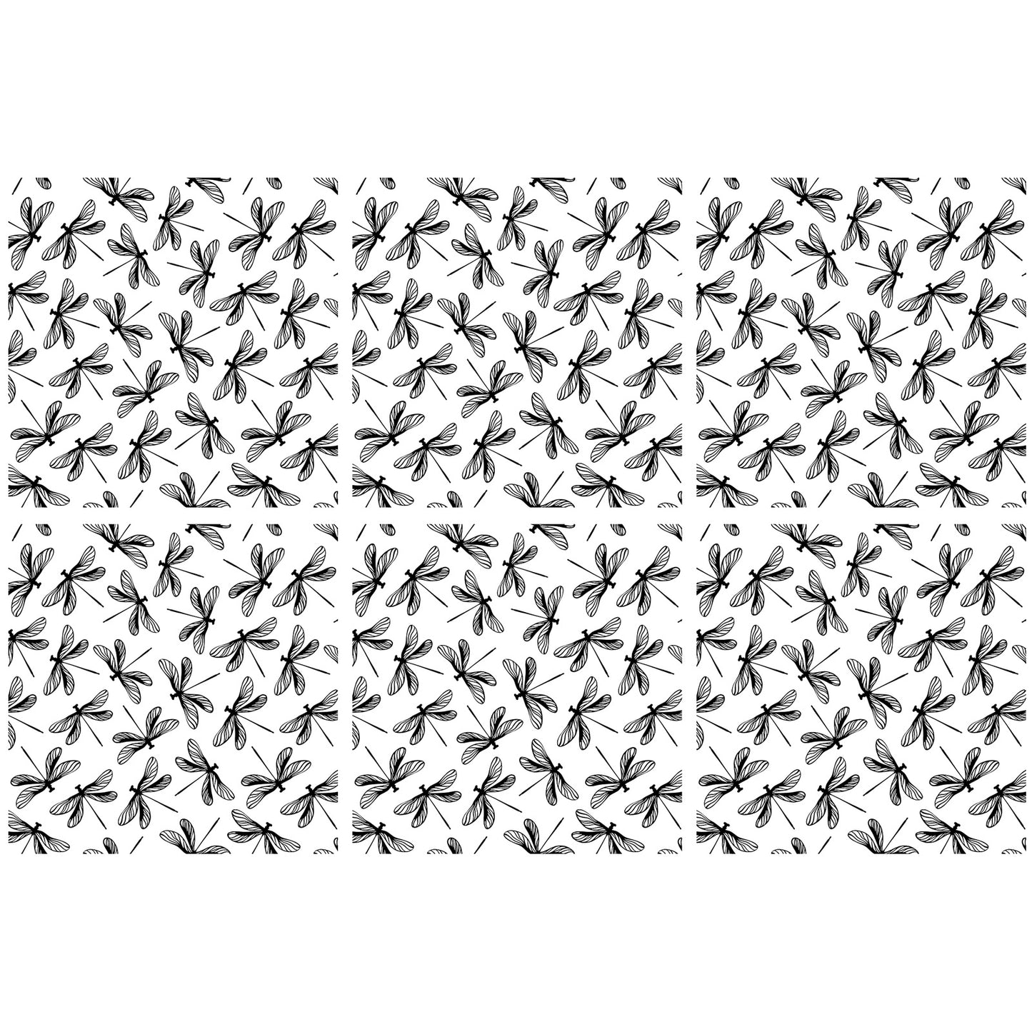 Dragonfly Tiles 6 pcs 2.5 Inch Black Fused Glass Decals