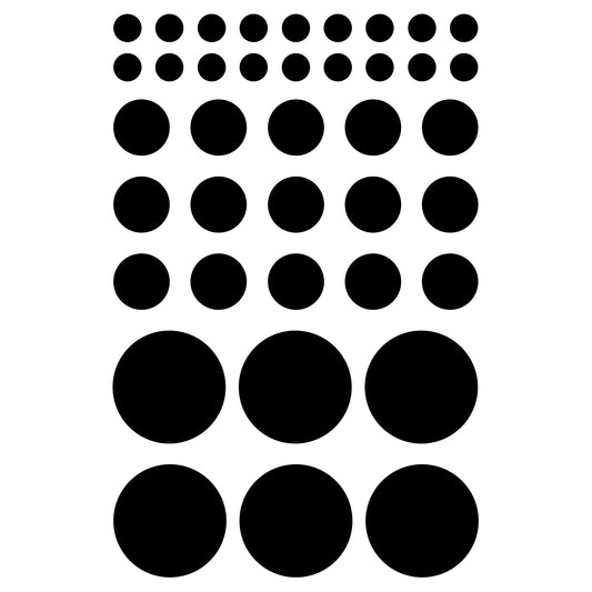 Circles 39 pcs 0.25 to 1 Inch Black Fused Glass Decals