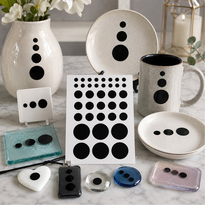 Circles 39 pcs 0.25 to 1 Inch Black Fused Glass Decals