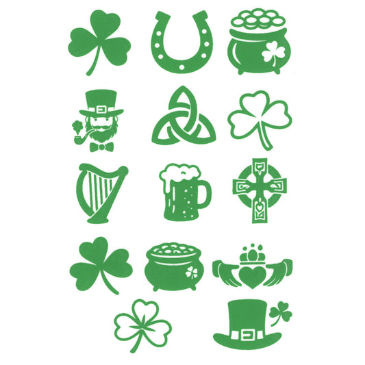 St Patrick's Day Icons 1 Inch 14 pcs Green Fused Glass Decal Sheet