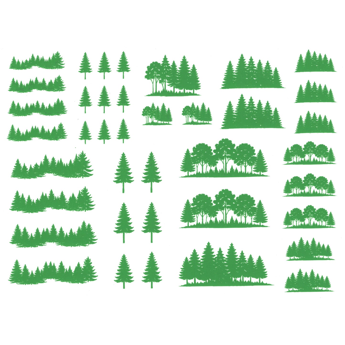 Trees and Tree Lines 39 pcs Green Fused Glass Decals