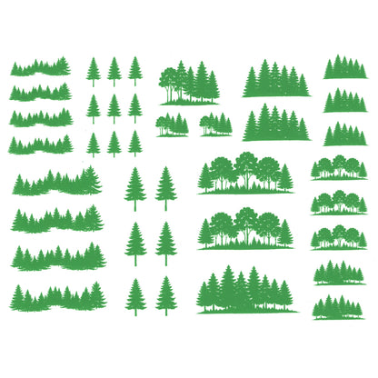 Trees and Tree Lines 39 pcs Green Fused Glass Decals