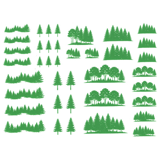 Trees and Tree Lines 39 pcs Green Fused Glass Decals