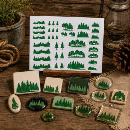 Trees and Tree Lines 39 pcs Green Fused Glass Decals