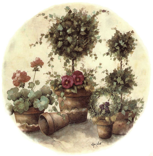 Topiary Ivy Pansy Geranium Floral 7.5" Overglaze Waterslide Ceramic Decal