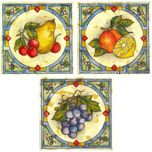 Retro Fruit Grape Lemon Pear Squares Overglaze Waterslide Ceramic Decals