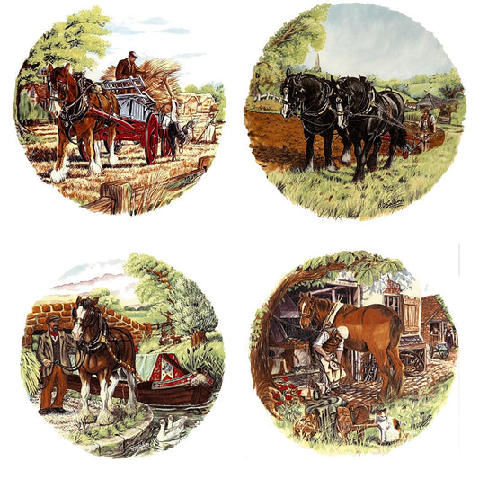 4 Shire Horse Farm Scene Overglaze Waterslide Ceramic Decals