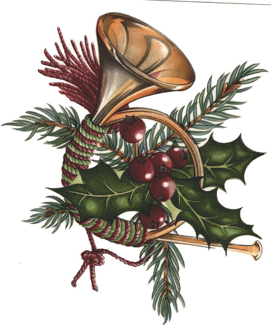 Christmas Vintage Horn Holly Berry Overglaze Waterslide Ceramic Decals