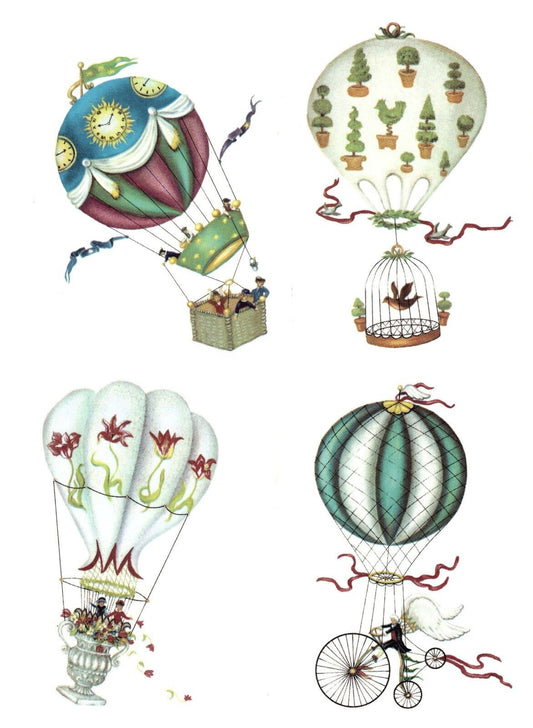 Hot Air Balloons Victorian Steampunk Select-A-Size Waterslide Ceramic Decals