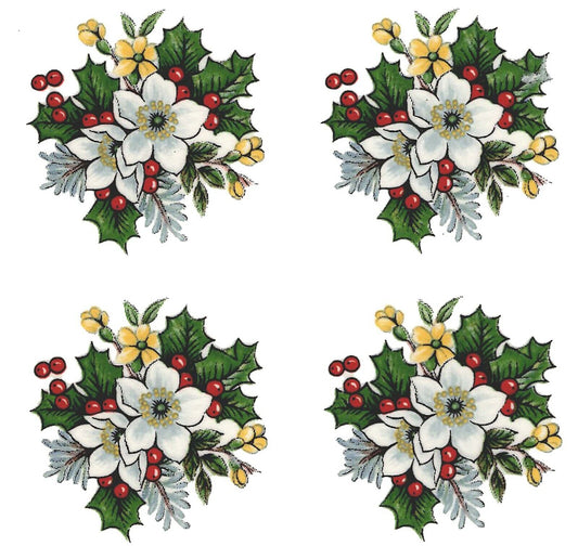 Christmas White Flower Holly Berries Overglaze Waterslide Ceramic Decals