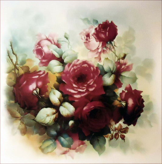 Dark Pink Roses 1 pc 12" X 12" Overglaze Waterslide Ceramic Decal