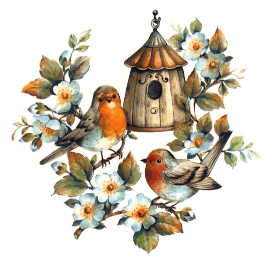 Rustic Birdhouse Birds Flowers Overglaze Waterslide Ceramic Decals