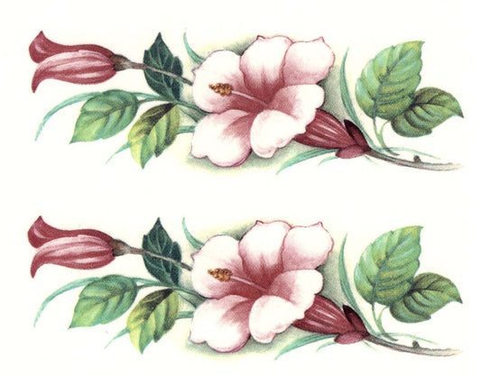 Dark Pink Trumpet Flower 3-3/4" X 1-1/4"  Overglaze Waterslide Ceramic Decals