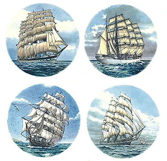 Clipper Ships Ocean Blue Sky 4 pcs 5-7/8" Overglaze Waterslide Ceramic Decals