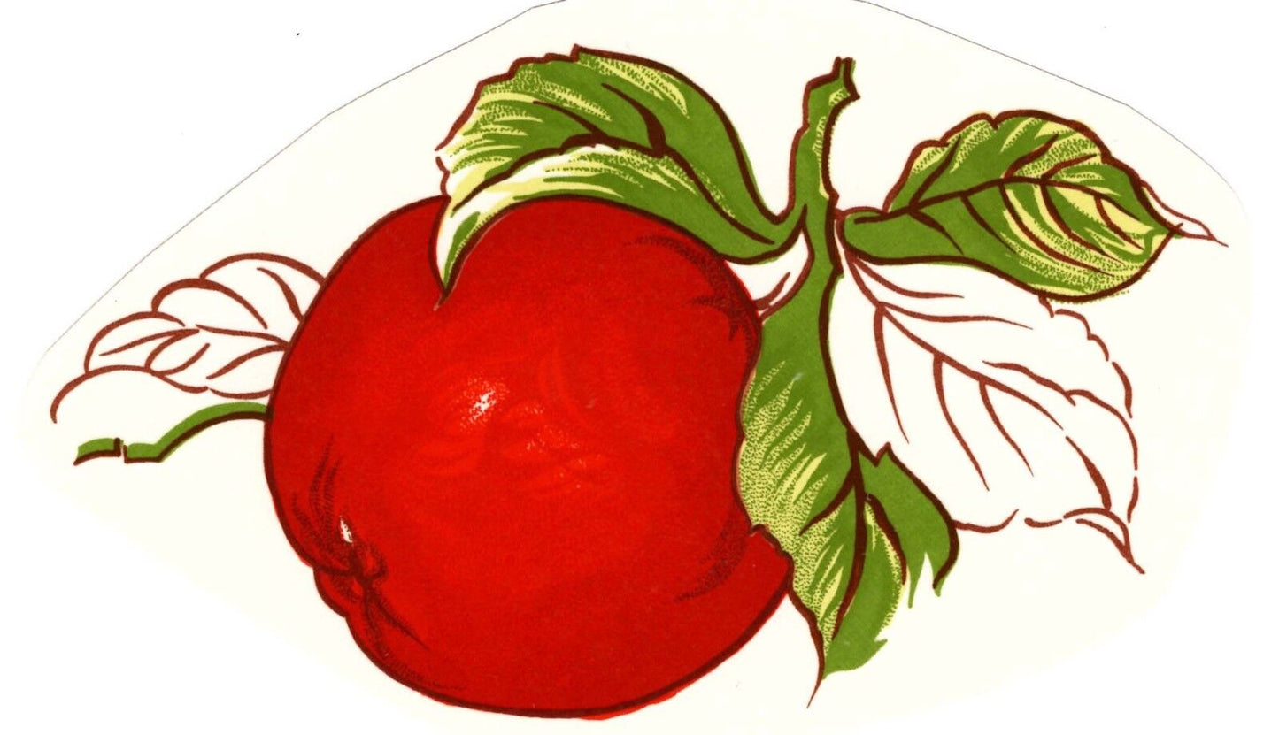 Red Apple Green Leaves Gold Accents 3 pcs 4-1/2" Waterslide Ceramic Decals