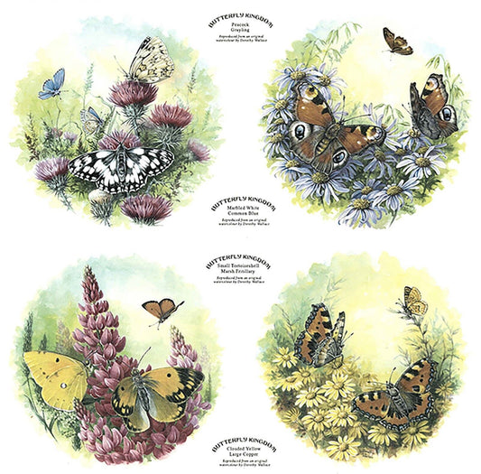 Butterfly Kingdom Garden Set of 4 pcs 7-1/2" Overglaze Waterslide Ceramic Decals