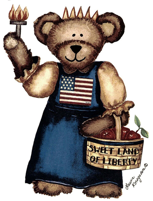 Liberty Patriotic Bear 1 pc 7.75" X 5.25" Overglaze Waterslide Ceramic Decal