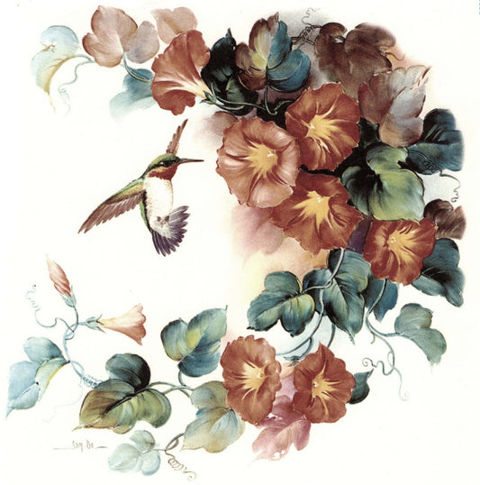 Morning Glory Flower Hummingbird Overglaze Waterslide Ceramic Decals