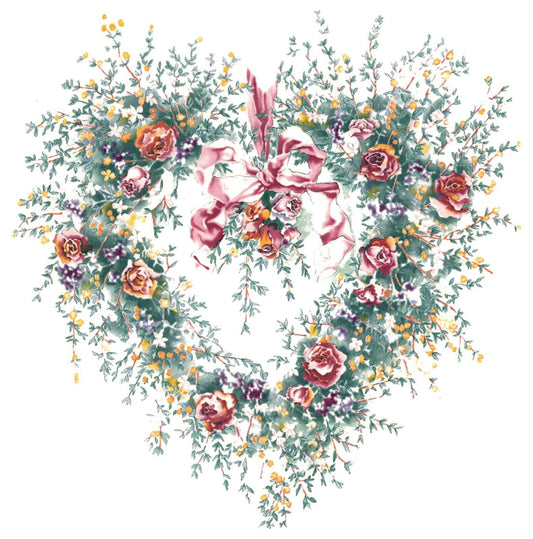 Heart Wreath Pink Yellow Flowers Overglaze Waterslide Ceramic Decals
