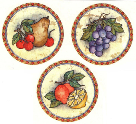 Bordered Fruit Pear Grape Lemon 3 pcs 2.5 Inch Overglaze Waterslide Ceramic Decals