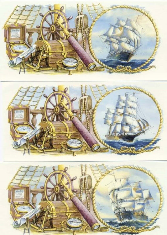 Set of Three Nautical Ship Treasure Chest Mug Wraps Overglaze Ceramic Decals