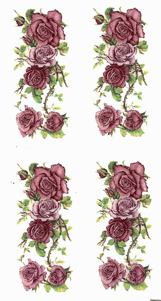 Pink Rose Rectangle 6 pcs 1-7/8 X 3/4" Waterslide Ceramic Decals