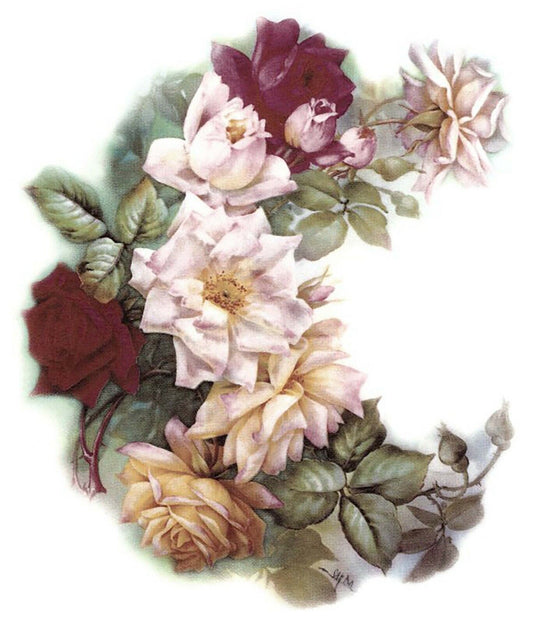 San Do Pink Rose Crescent Flowers Overglaze Waterslide Ceramic Decals