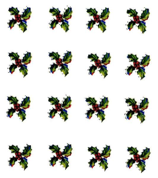 Red Berry Green Holly Leaf 84 pcs 0.25 Inch Waterslide Ceramic Decals