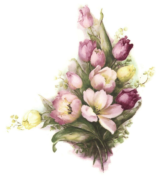 Pink Yellow Tulip Flower Bouquet Overglaze Waterslide Ceramic Decals
