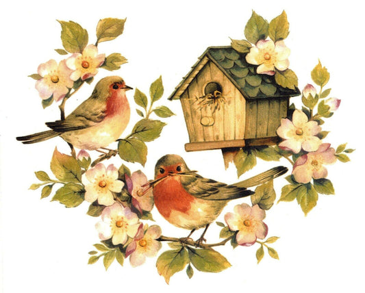 Rustic Birdhouse Birds Twig Flowers Overglaze Waterslide Ceramic Decals