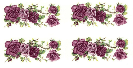 Burgundy Pink Rose Rectangle 5 pcs 2 X 0.75" Overglaze Waterslide Ceramic Decals