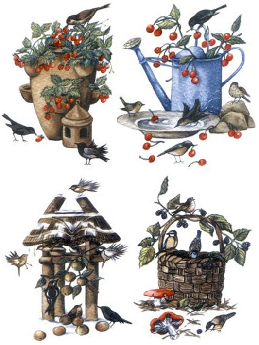 Birdhouse Bird House Watering Can  4 pcs 2"  Waterslide Ceramic Decals